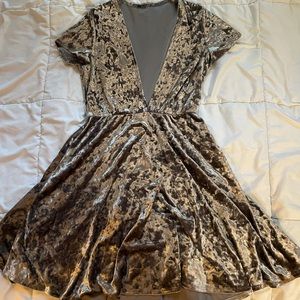 Deep V silver crushed velvet dress